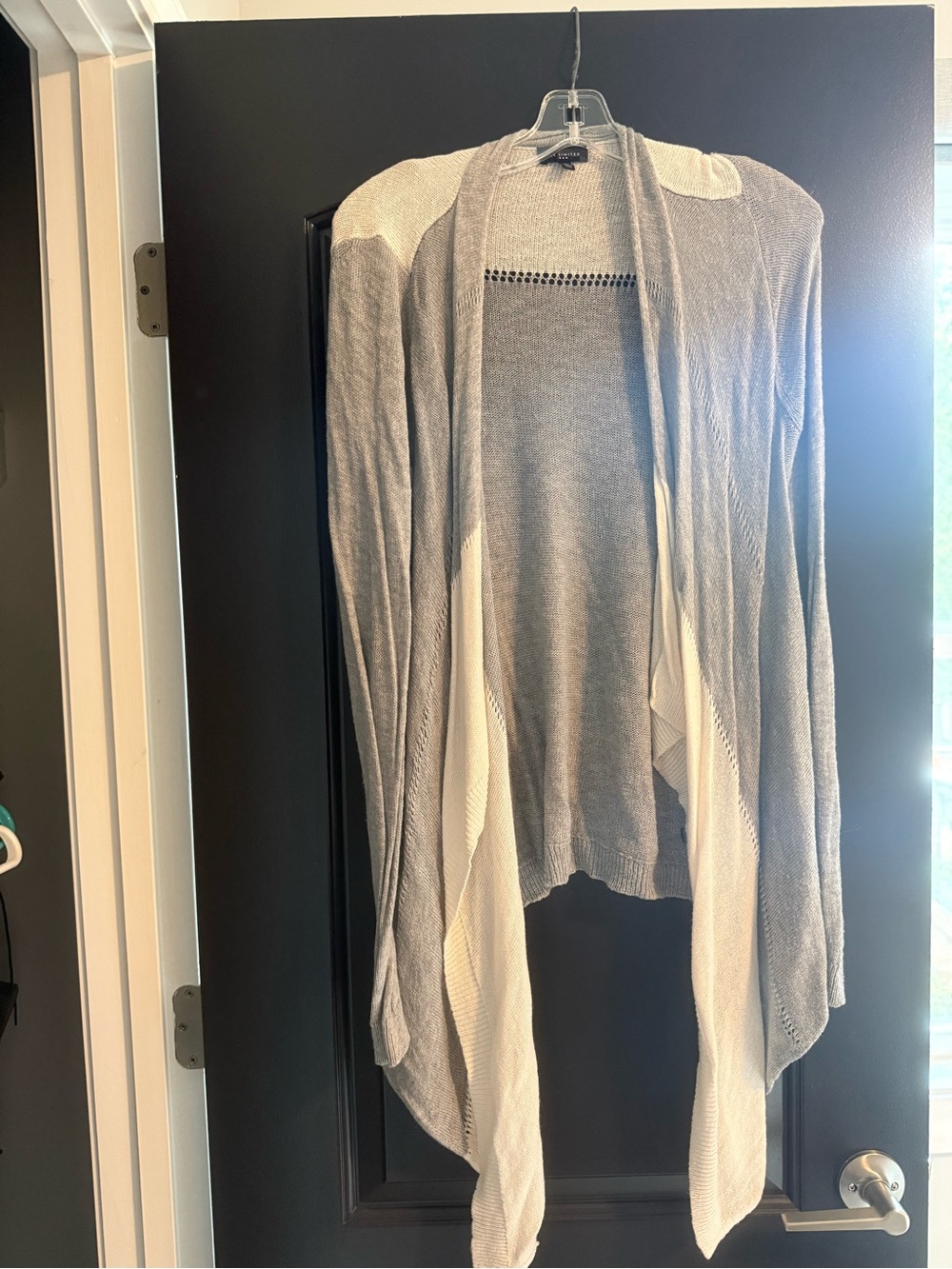 The Limited Gray and Cream Open-Front Draped Cardigan